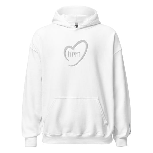HRM Heart Whiteout - Unisex Hoodie (white thread embroidery)